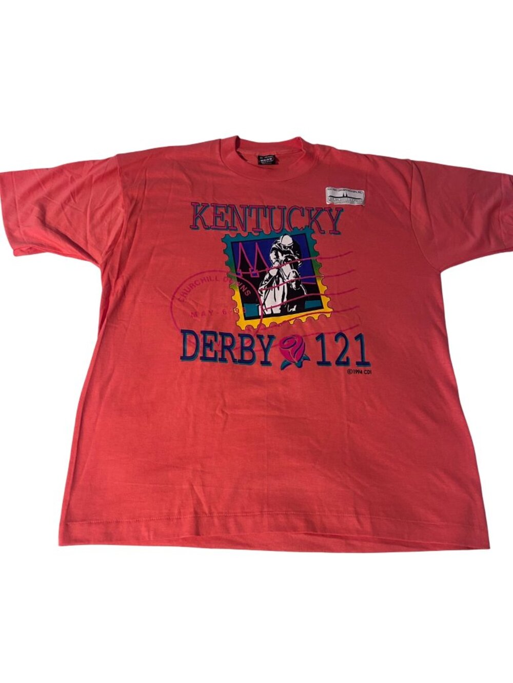 Kentucky Derby 121 1995 Coral Graphic T-Shirt XL Fruit Of The Loom NWT
